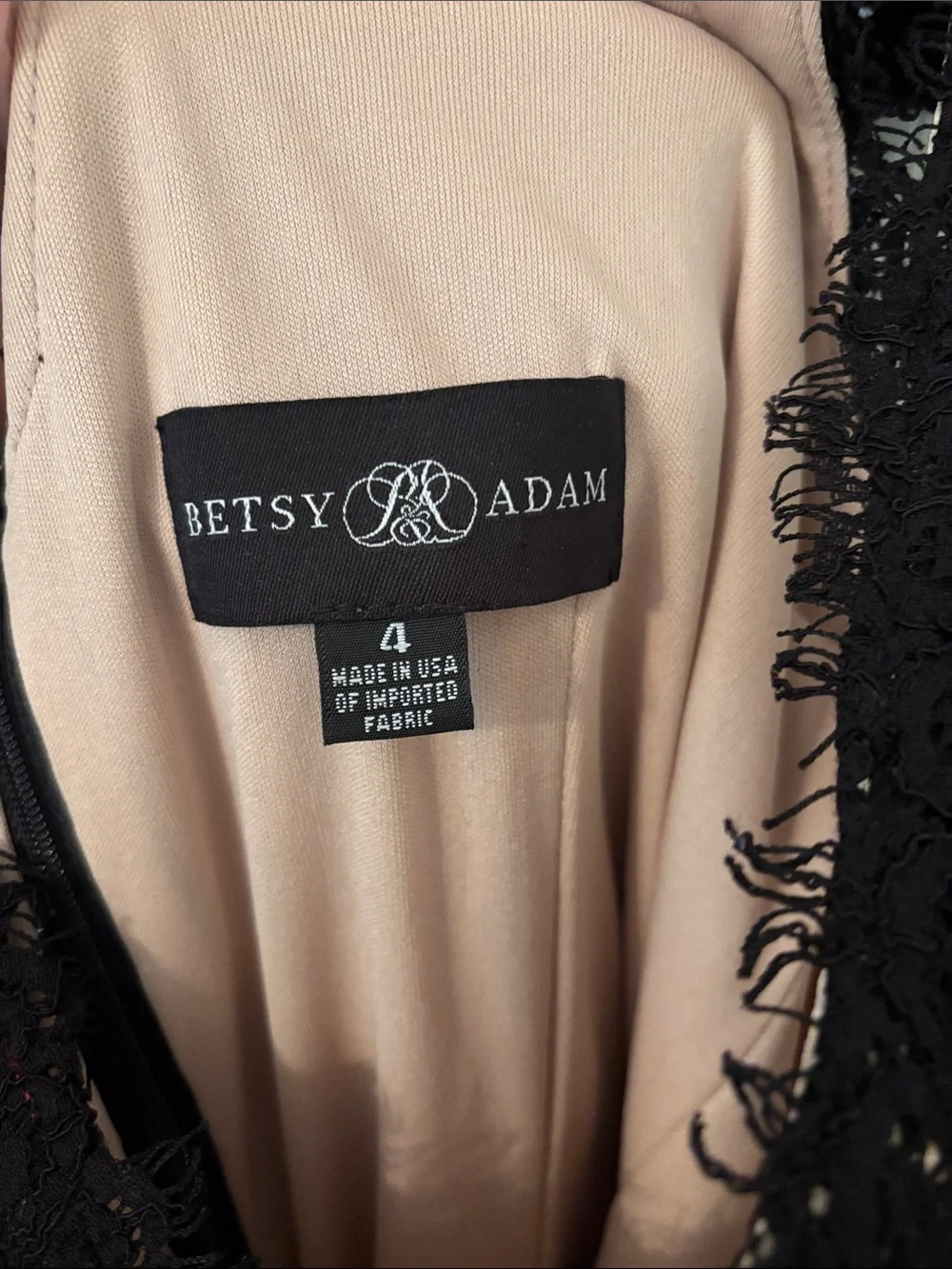 Betsy & Adam Black Lace Dress with Blush Lining